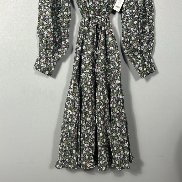 Joie Gabrielle Midi Cotton Tiered Skirt Balloon Sleeves Belted V Neck Dress sz 4 - Picture 12 of 17